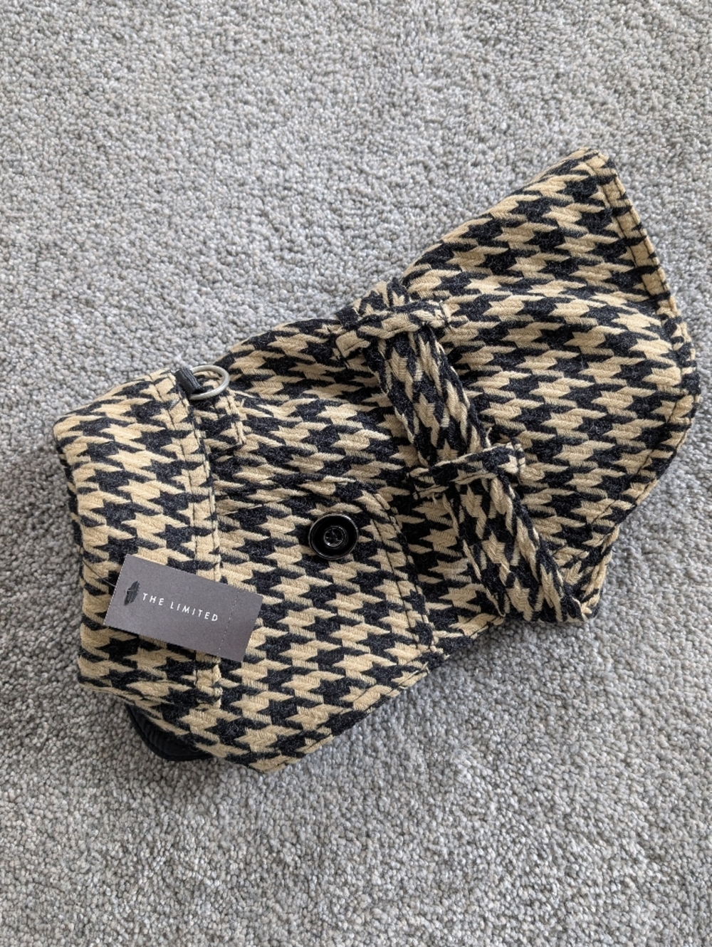 NWT The Limited Black & Tan Houndstooth Belted Dog Coat